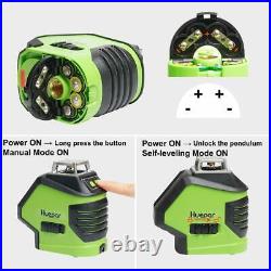Huepar Green Beam Laser Level with 2 Plumb Dots 3D Rotary 5 Line Measuring Tool