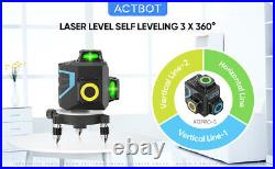 Laser Level Self Leveling 3D 12 Green Beam Cross Line 3x360 HorizontalVertical
